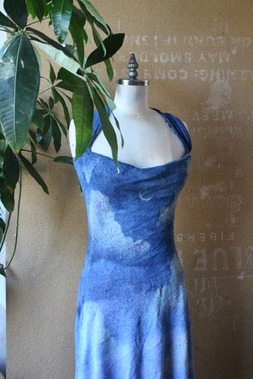 Small - New Blue SKies Dress - MINI Dress - Recommend for 5.4ft and under - Deadstock Fabric - 100% knitted Cotton