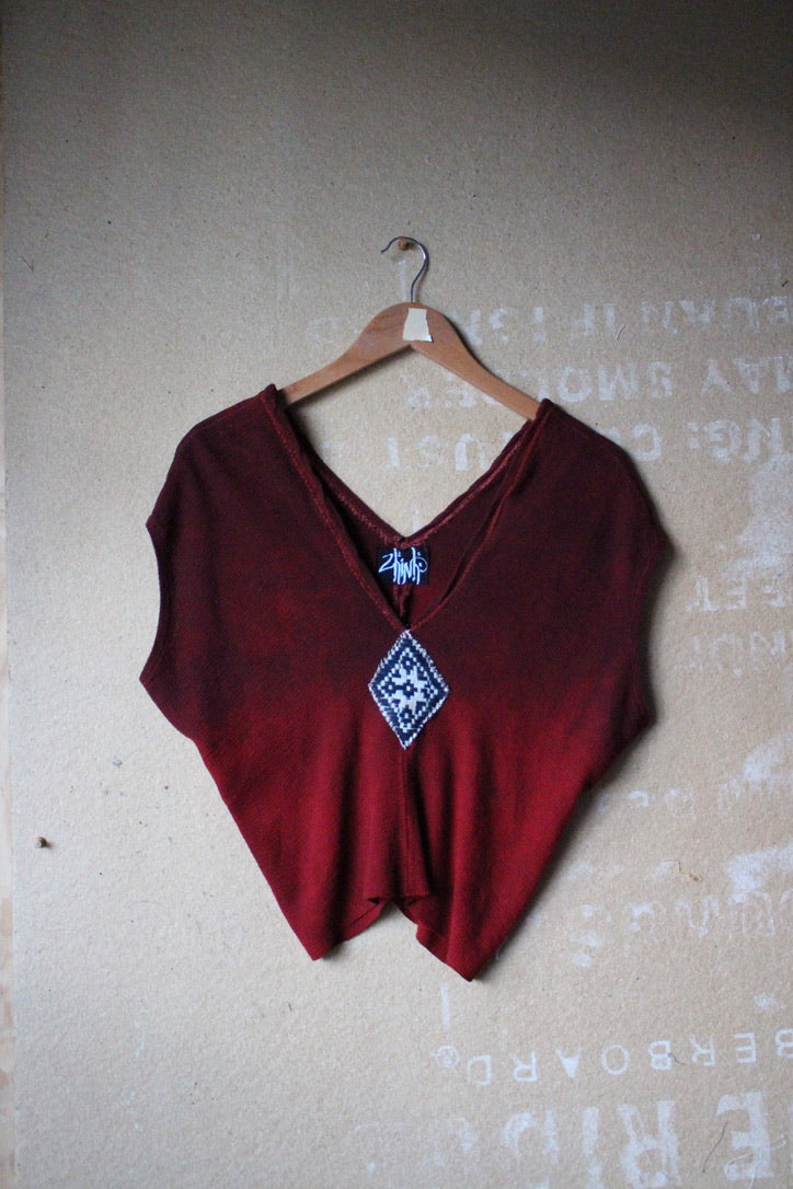 Charcoal Embers Henka Top -Fits XS/S Integration - 70's Handwoven Hmong hill patch center