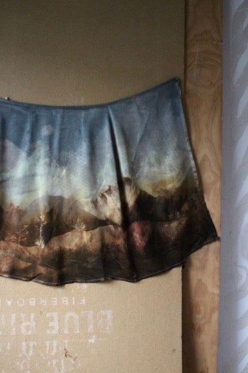 M/L - Look For the Silver Lining - Landscape Tapestry Wrap Skirt - Orange peel agricultural waste "silk"