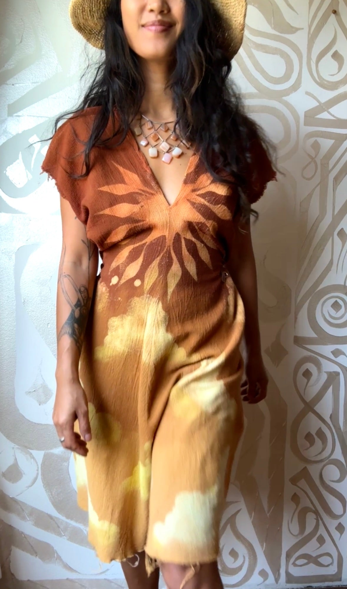 Petite(Fits XS/S/M) - RISE N SHINE Sun Dress- Mini Henka Dress- deadstock fabric - 100% open weave cotton - tie back transformable cinch waist