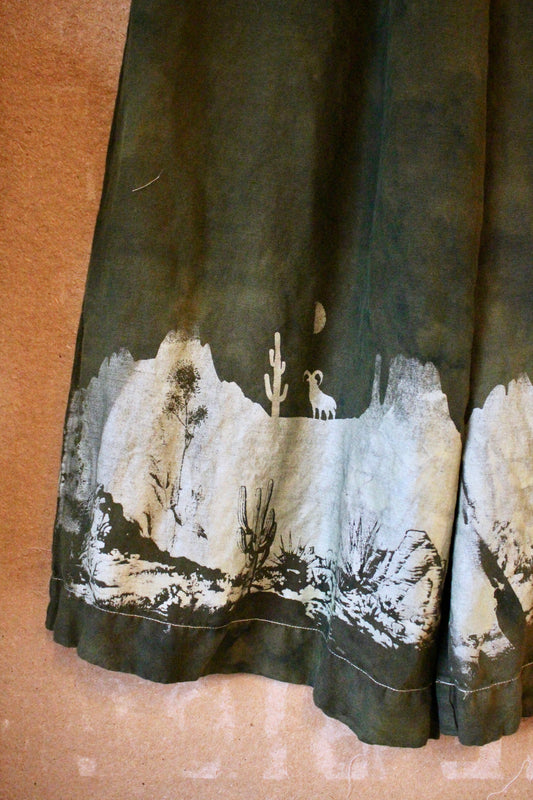 Medium - Cactus Green Desert Pants -Screen Printed - Wide Legged - 55% linen, 45% rayon (stretchy waistband)