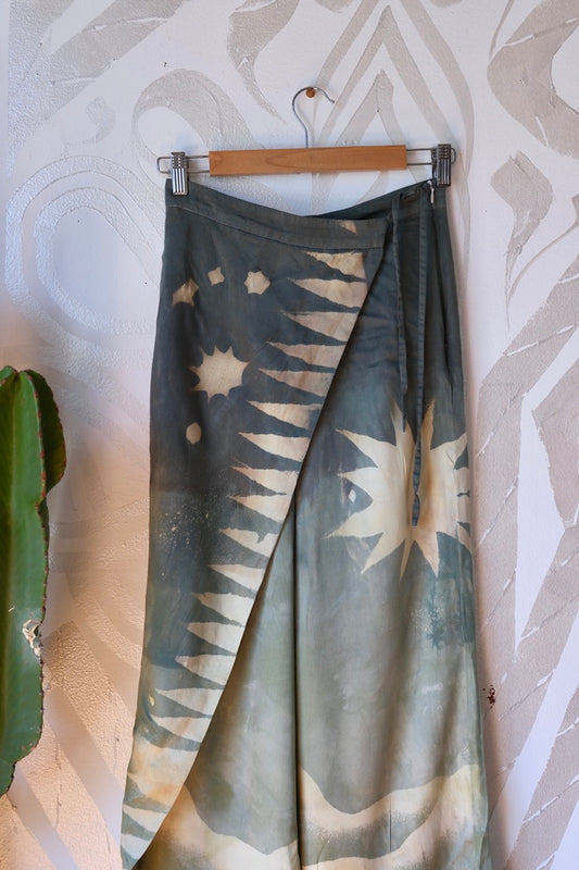 XS/S- Jade Mountain Star Burst - Short length- HIGHWAISTED ! Origami pants - made from Lotus Agricultural waste vegan "silk"