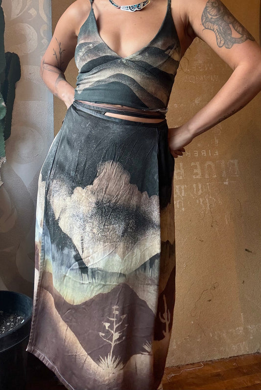 S/M Storms Coming Tapestry Wrap Skirt - Made from Orange peel cellulose waste "Silk" - Luxurious fabric - OOAK