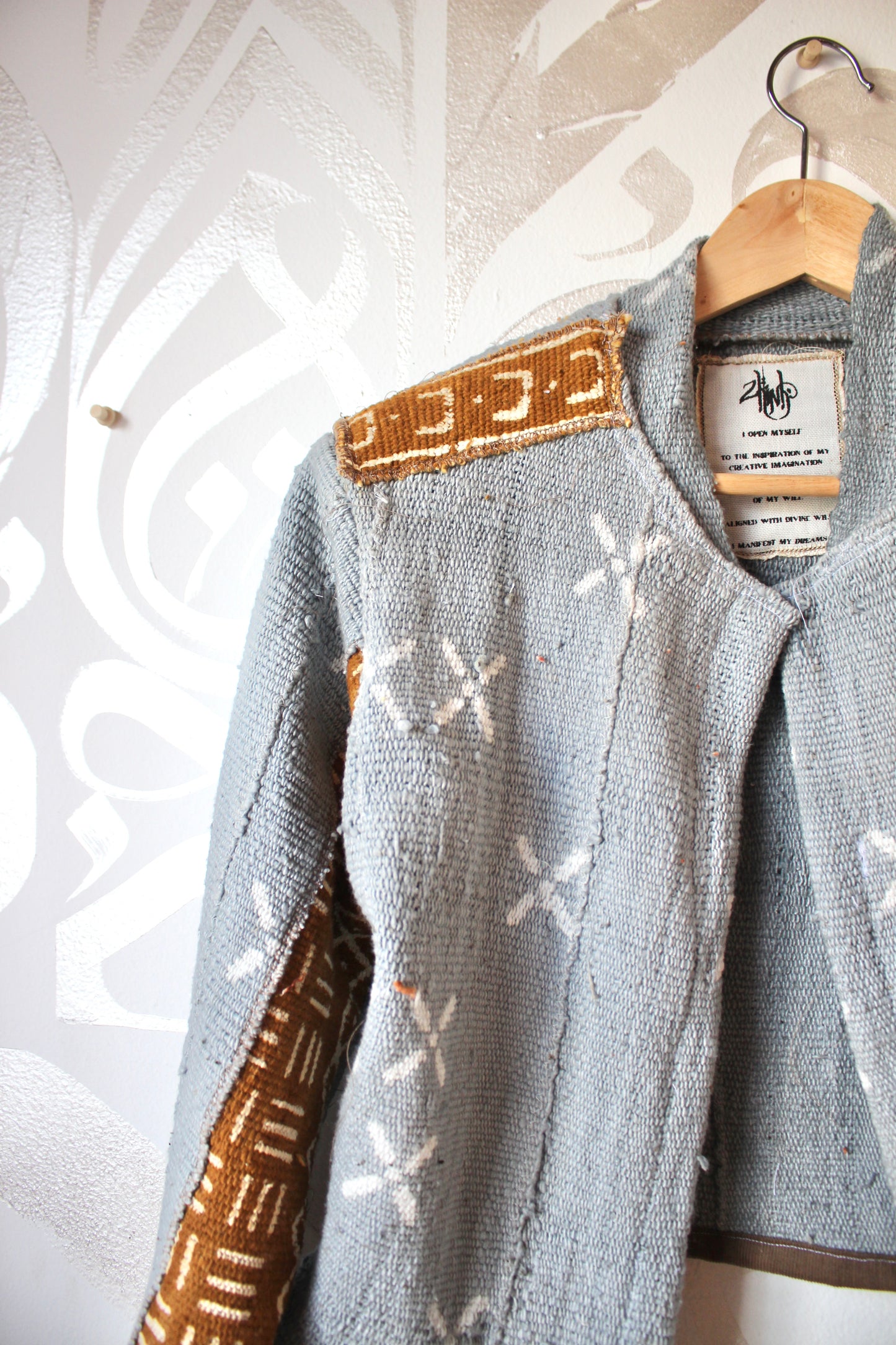 Small- Mudcloth Cadet Jacket # 8 - Playful Earthen ware for Earth People -Plant Dyed