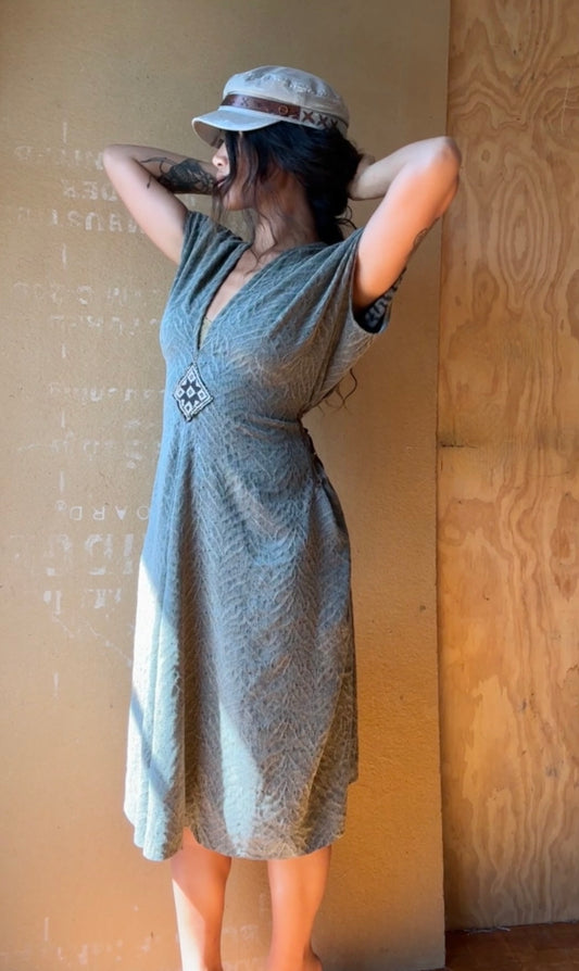 3 New ! Agave Subtle Zebra Print Henka Dress - Fits S/M/L - Medium Weight-Made from deadstock - Cupra Fabric- Hmong HIlltribe woven patch optional