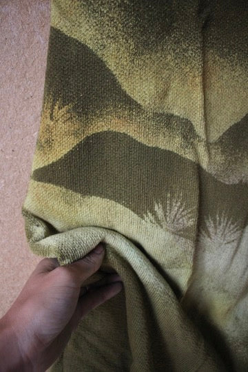 Small- Emerald Mountain scape Dress - 100% thick knitted cotton - Heavy Weight. - hearty - deadstock - tie back