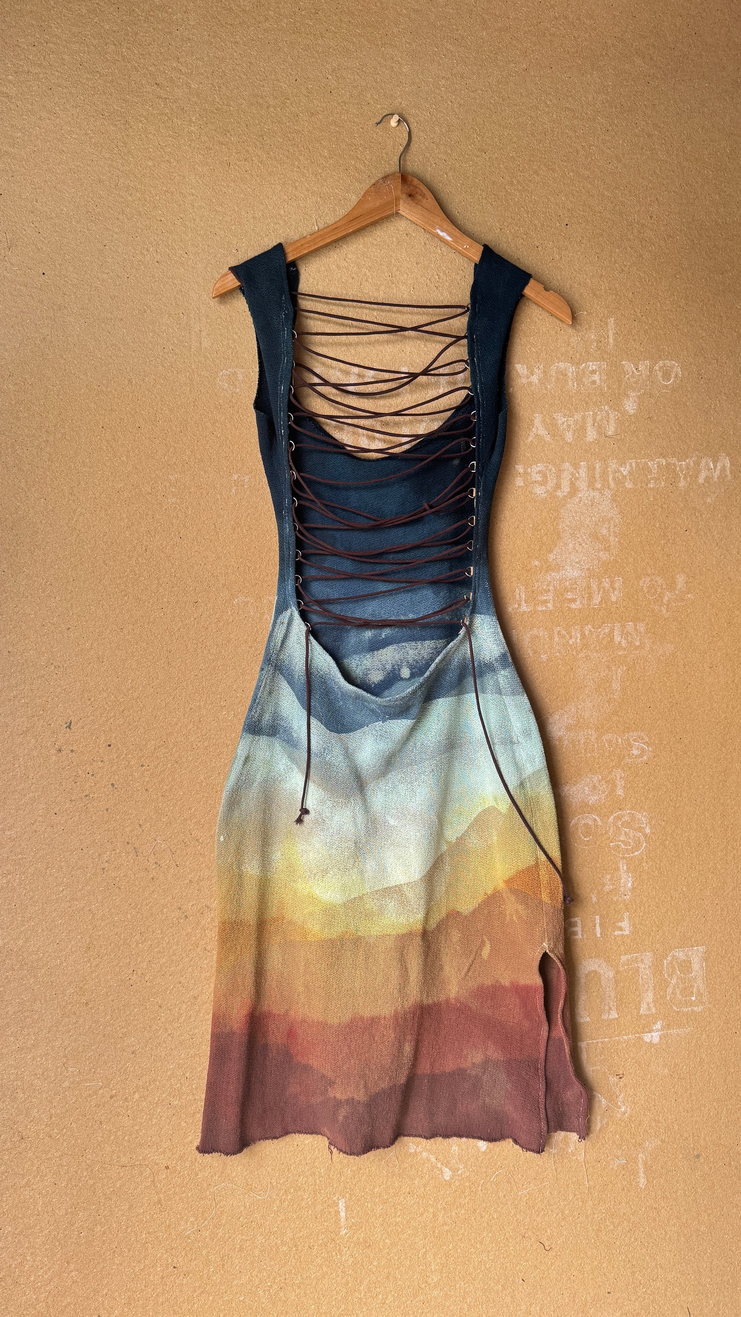 S/M - Poly Chrome Settings Landscape short Dress - Thick strap - 100% heavy weight knotted cotton - hearty