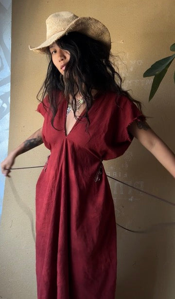 New! MTO - The Great Bleed Henka Dress - Organic - Hand woven - Rain Fed Kala Cotton Fabric- Hand Dyed