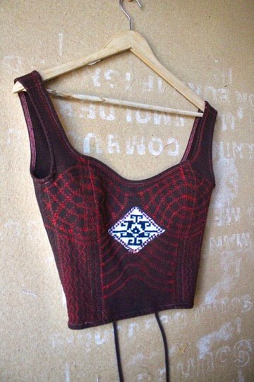 Small - Red Stitch Continuum/Integration Corset Top - 100% Cotton French Terry -Thick heavy weigths sturdy