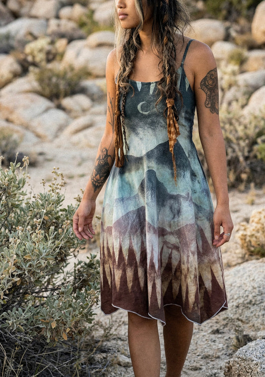 XS/S - Mountain Dreamscape - 100% Cotton Gauze - Lightweight - Upcycled Dress