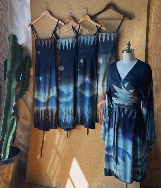 L/XL (Fit Size 12&14) - Midnight Currents - OOAK- Upcycled - Regenera-zhinh-Stretchy- 50% Linen 48%Rayon 2 % Spndx