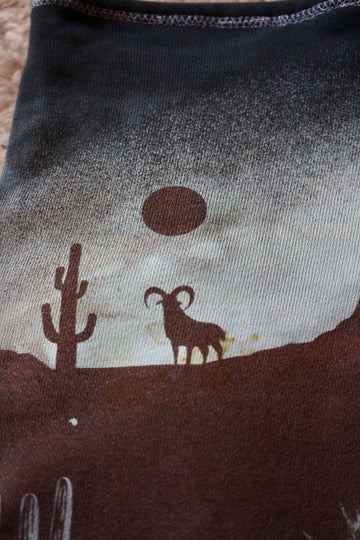 Small - Canyon Blues Bootie Shorts- Owl - THick French terry cotton heavy weigth sturdy durable -Screenprinted