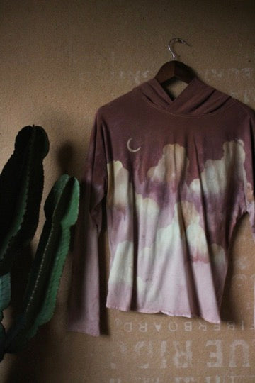 Small - Muave CLoudy Skies - Grest for traveling- Slouchy Long sleeve Hoodie - Oversized Hoodie - 100% oRganic cotton