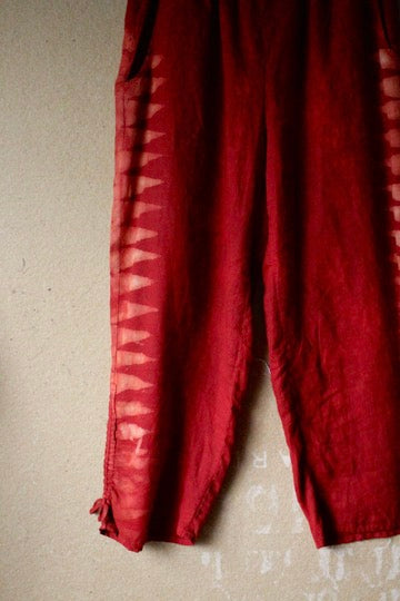 M/L - Red Mountains Pants -FLAX brand -100% Linen - Upcycled - Drawstring cinch hem adjusters