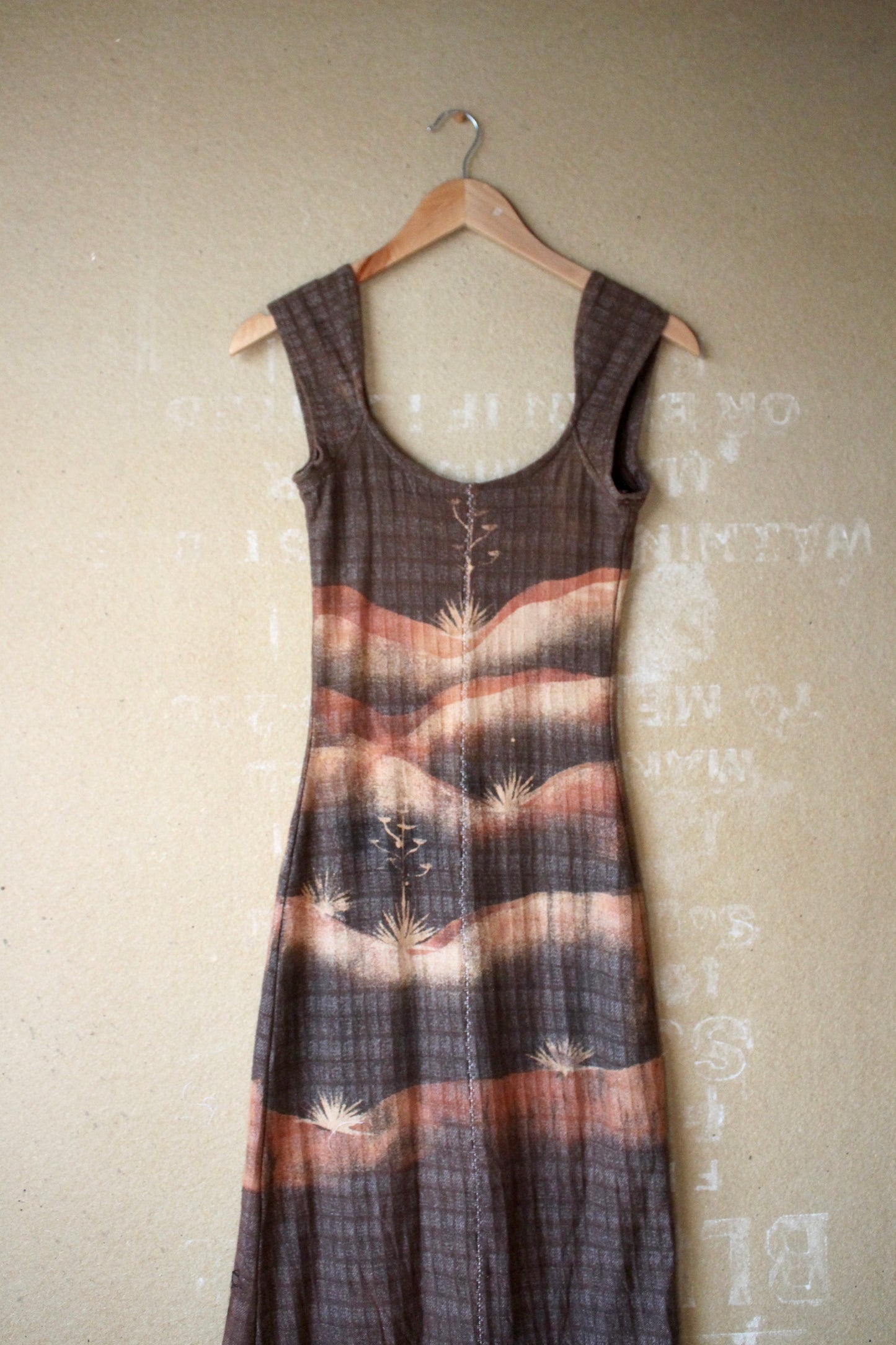 Small - OOAK Integration - Dark Brown Agave Fields Dress - 100% Gridded Woven Cotton - Deadstock - Super unique gridded textured fabric