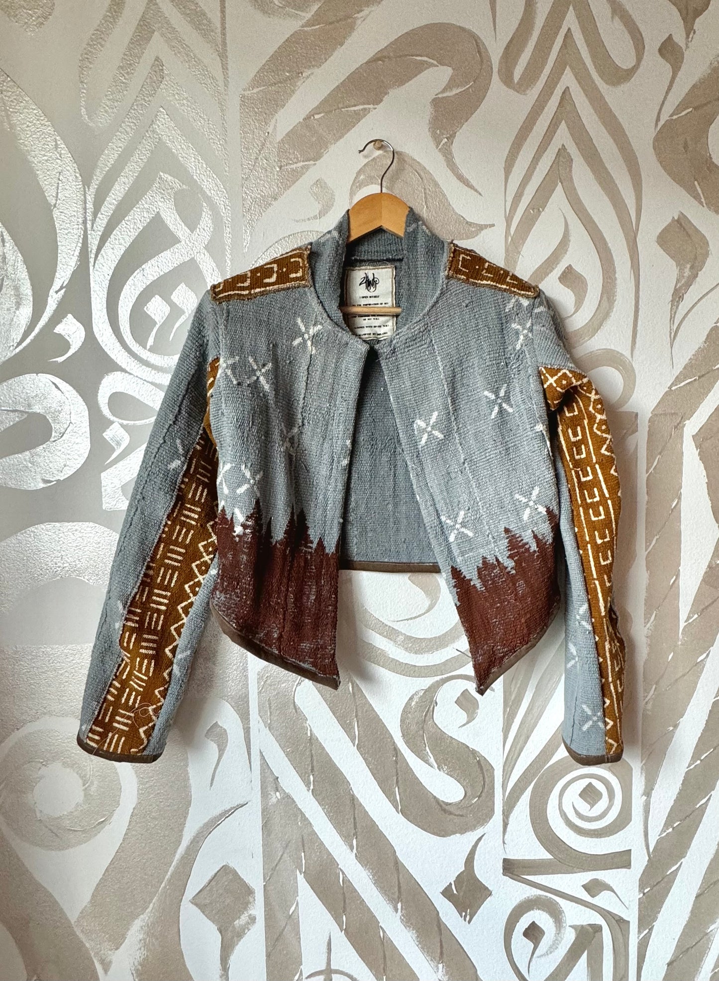 Small- Mudcloth Cadet Jacket # 8 - Playful Earthen ware for Earth People -Plant Dyed