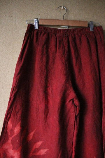 Small/Med - Red Lunadala Wide Legged Pants - 100% Linen - Elastic back band Upcycled