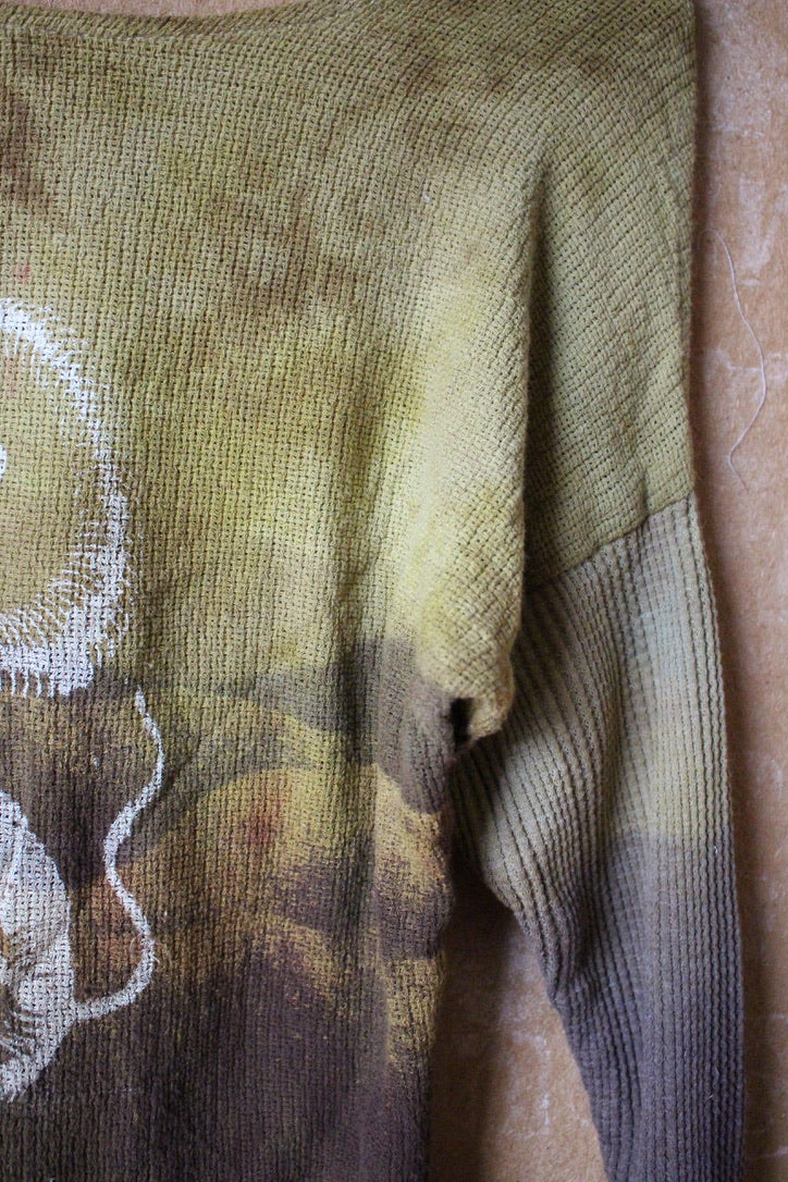 XS- Serpent Skeleton Long Sleeve Top- Lime Light - 100% Cotton open weave novelty cotton - limtied series deadstock fabric - 100%cotton thermal stretch sleeves