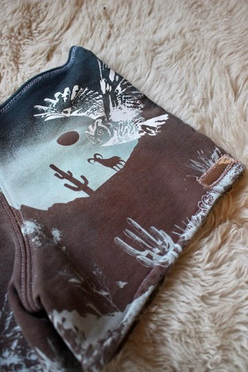Small - Canyon Blues Bootie Shorts- Owl - THick French terry cotton heavy weigth sturdy durable -Screenprinted