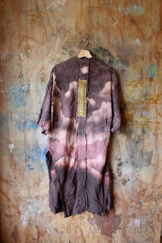 New! Small/medium/Large - A Walk in the park Duster Robe - Hand embroidered- Organic Linen