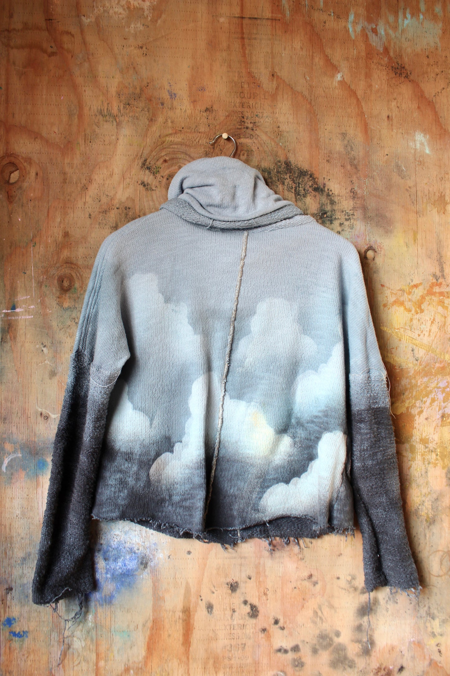 Small- Blue Skies Cowl Neck Sweater - thick italian french cotton terry