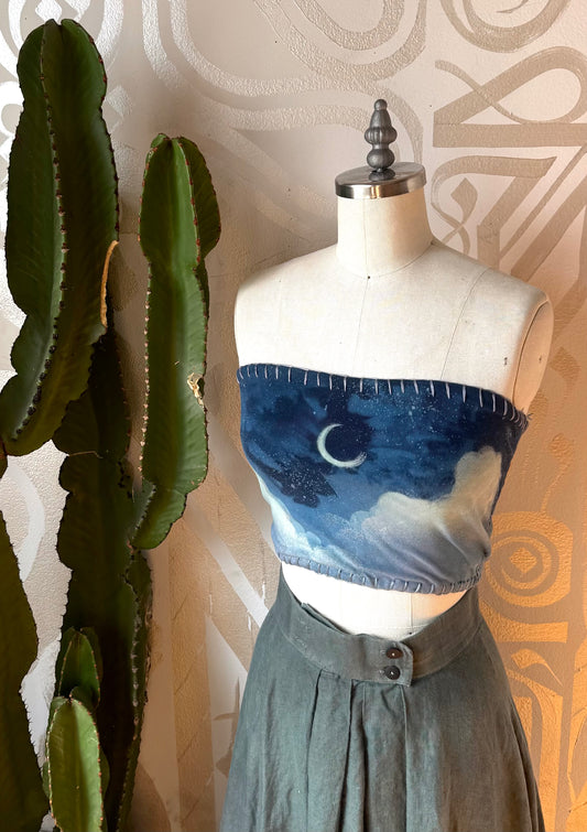 Medium- Blue Skies Tube Top - Hand Embroidered Details - 91% organic cotton and 9% elastane