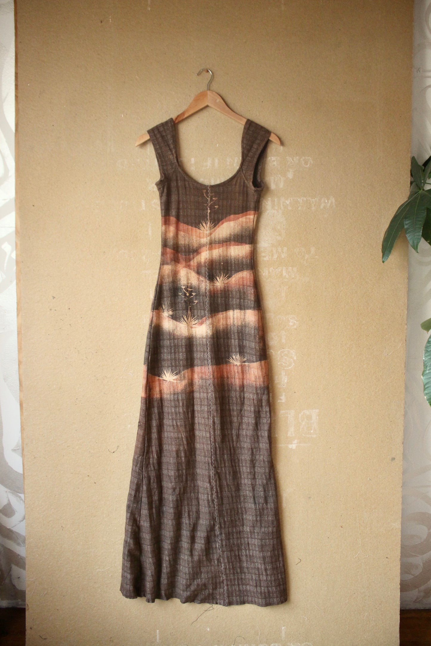 Small - OOAK Integration - Dark Brown Agave Fields Dress - 100% Gridded Woven Cotton - Deadstock - Super unique gridded textured fabric