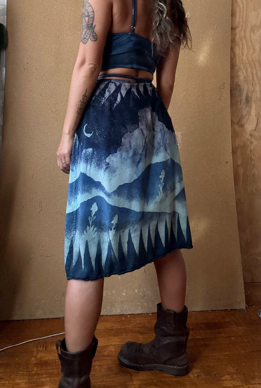 S/M -Blues Dreamscape Wrap skirt - Lotus Fabric Wrap Skirt