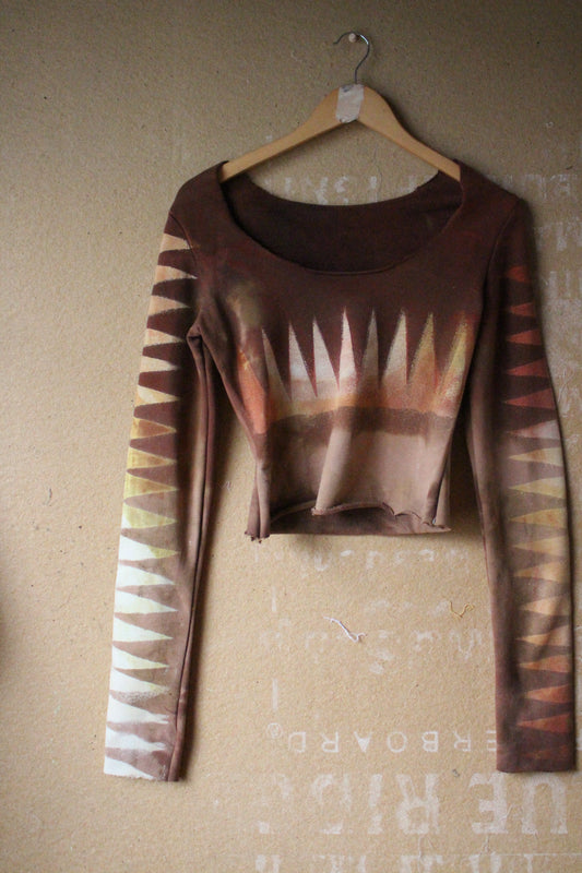 XS/S - Mountainous Long Sleeve Top - 100% Smooth soft thick heavy weight Cotton French terry - Deadstock