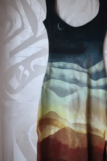 S/M - Poly Chrome Settings Landscape short Dress - Thick strap - 100% heavy weight knotted cotton - hearty