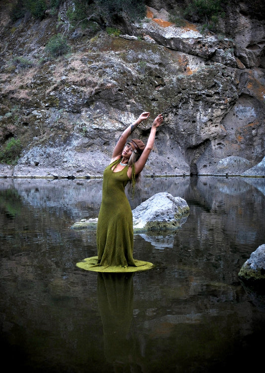 I MOSS YOU Maxi Dress - 100% Cotton - Cut on the Bias- deadstock fabric - textured Gauzey like fabric - Adjustable Long straps -Breathable