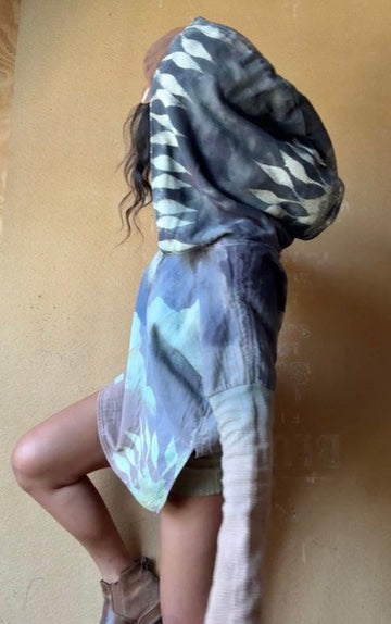 Small - Cloudy Daze Hoodie - Oversized SLouchy Longsleeve Sweatshirt- GIANT Hood- OOAK - Limited edition - 100%Cotton Triple layered heavyweight Gauze - 100%Cotton Open weave Cotton-
