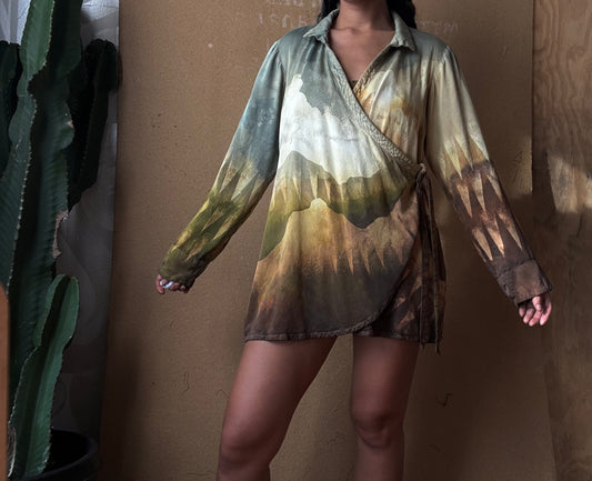 S/M- Mountain Hike Wrap Top- Made From Lotus Agricultural waste "Silk" - OOAK