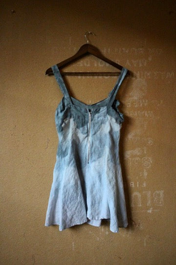 Medium - Blue Skies Mini Dress- 100% Linen - Regenerazhinh upcycled Collection OOAK