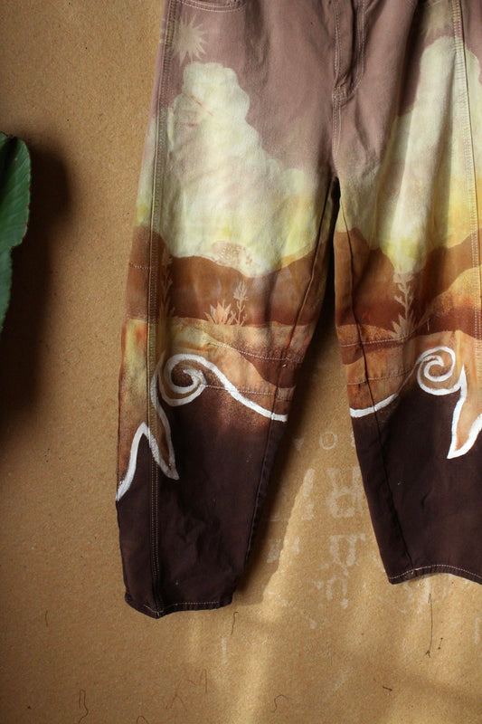 5 Pants- S/M (4/6) - Blush Secrets Landscape -100% cottonv- Temple Swirl - Regenerazhinh Upcycled Pants