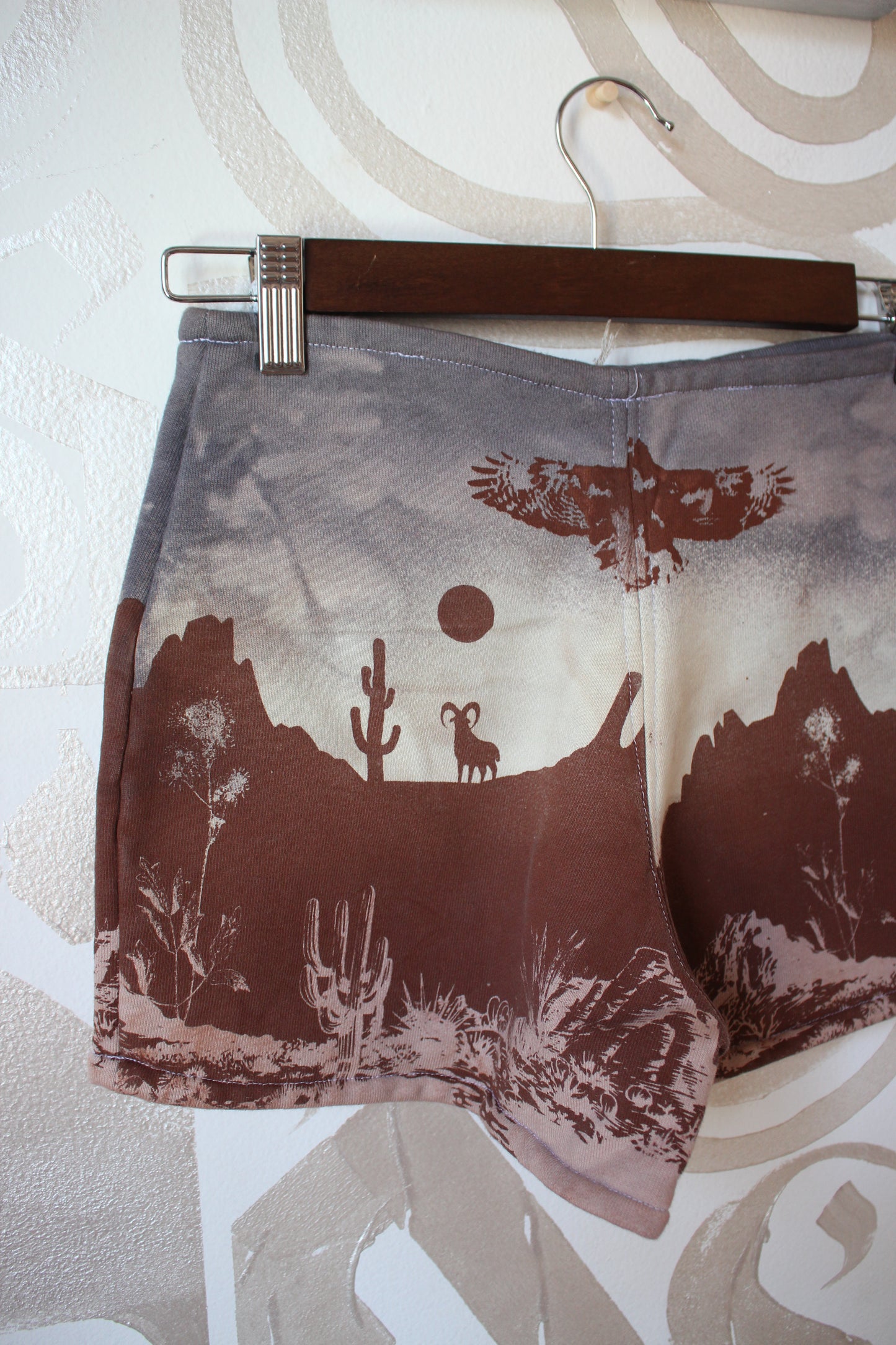 MEDIUM- Desert Sweat Shorts 6 - Hand embroidered details, Screen printed, Hand dyed- One of a kind
