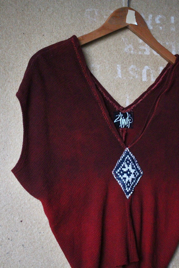 Charcoal Embers Henka Top -Fits XS/S Integration - 70's Handwoven Hmong hill patch center