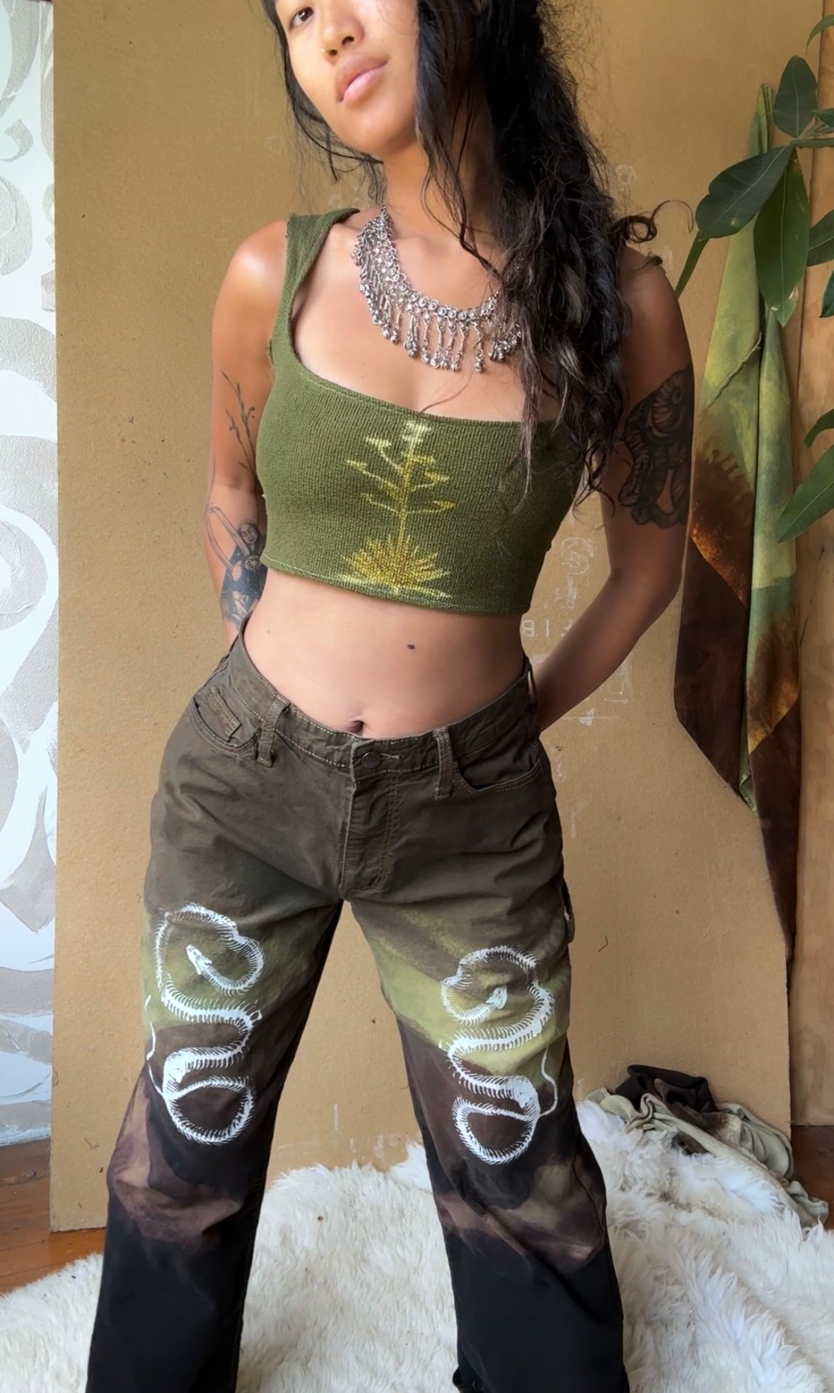 Small- Agave Crop Top - Tie Back - 100% knitted cotton - Thick strudy heavy weight deadstock fabric - hearty - tie back ajustable back