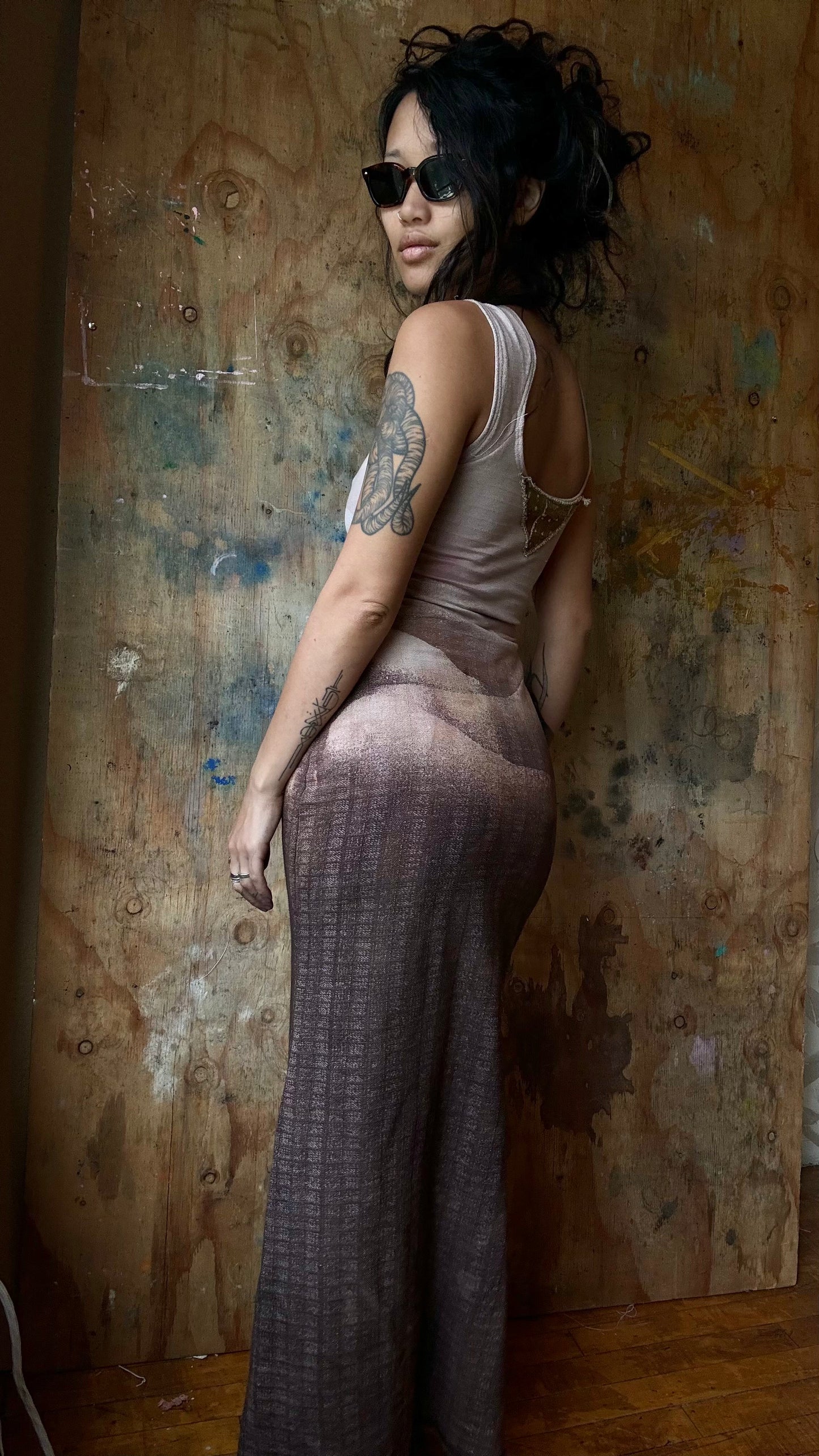 MTO Custom Slots -Limited Edition Misty Risings Basket Flare Dress- Deadstock cotton stretch Medium weight thick fabric- Textured gridded knit fabric - Choose your color- Vintage patch from Hmong tribe