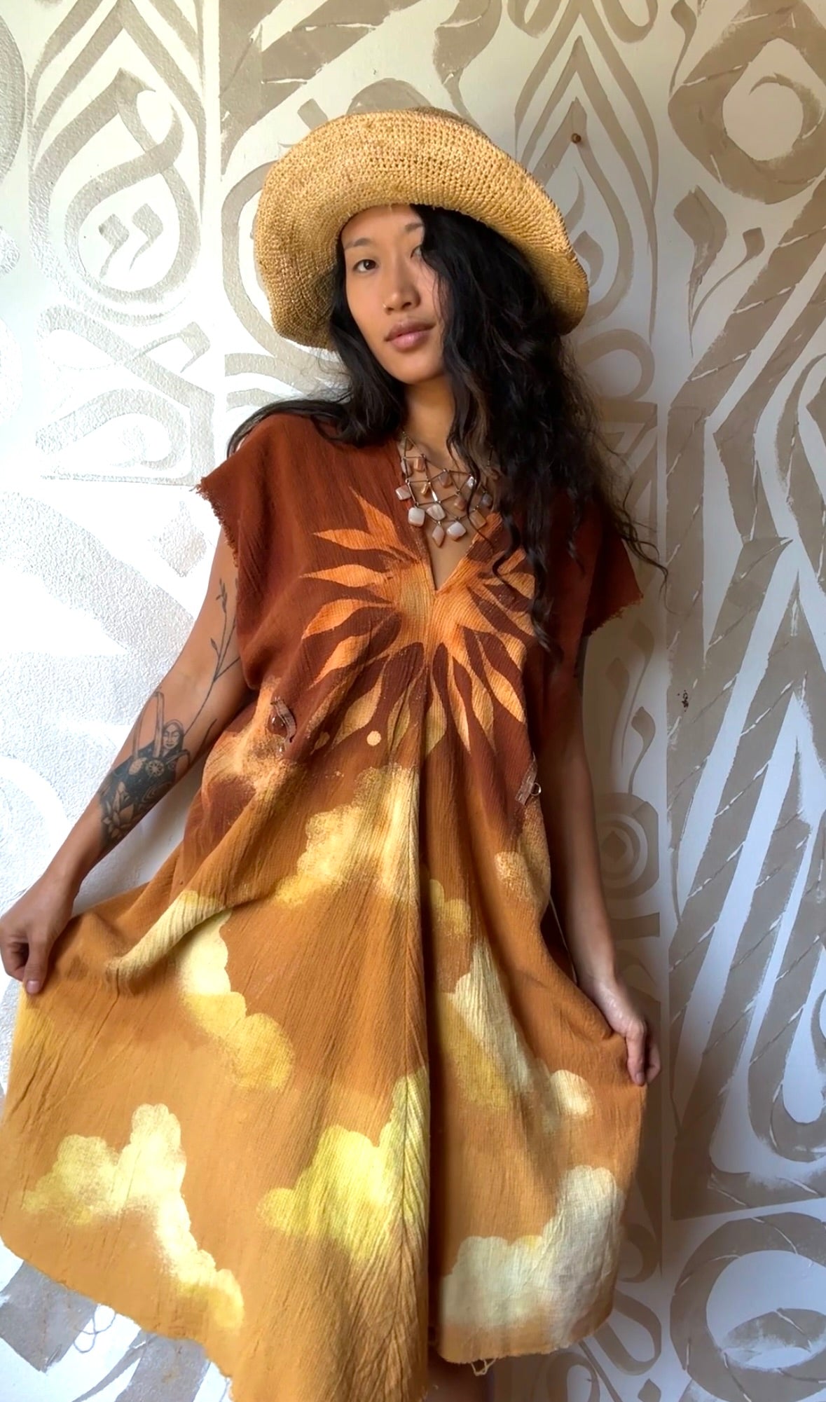 Petite(Fits XS/S/M) - RISE N SHINE Sun Dress- Mini Henka Dress- deadstock fabric - 100% open weave cotton - tie back transformable cinch waist
