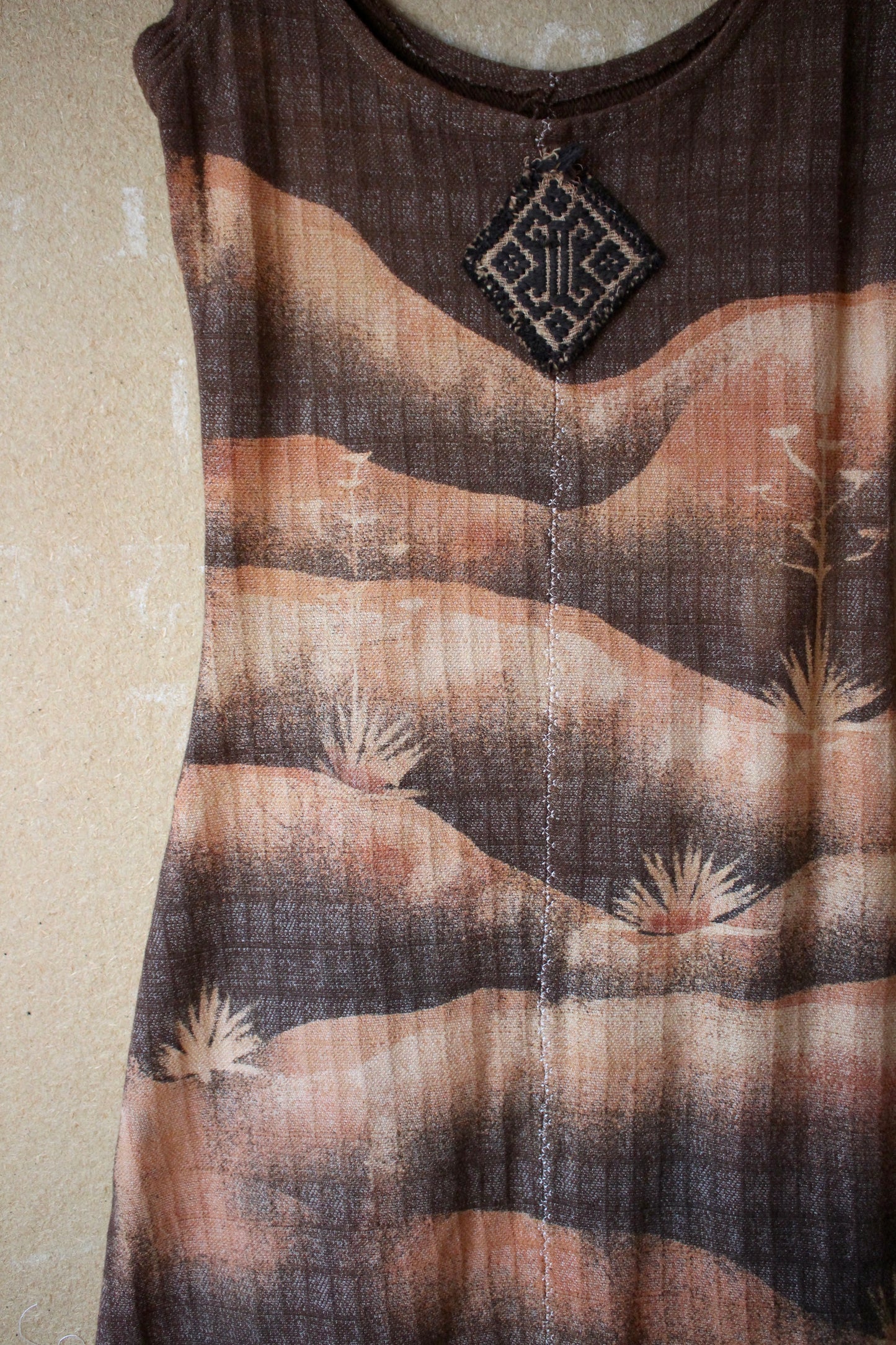 Small - OOAK Integration - Dark Brown Agave Fields Dress - 100% Gridded Woven Cotton - Deadstock - Super unique gridded textured fabric