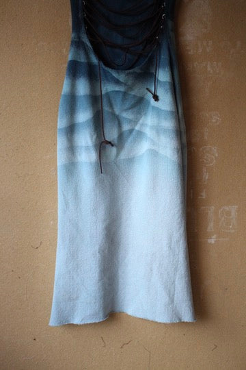 Small - Blue Ridge Mountains Dress - Side slits - Tie Back - Made from 100% Heavy weight knitted cotton - Blue dreams