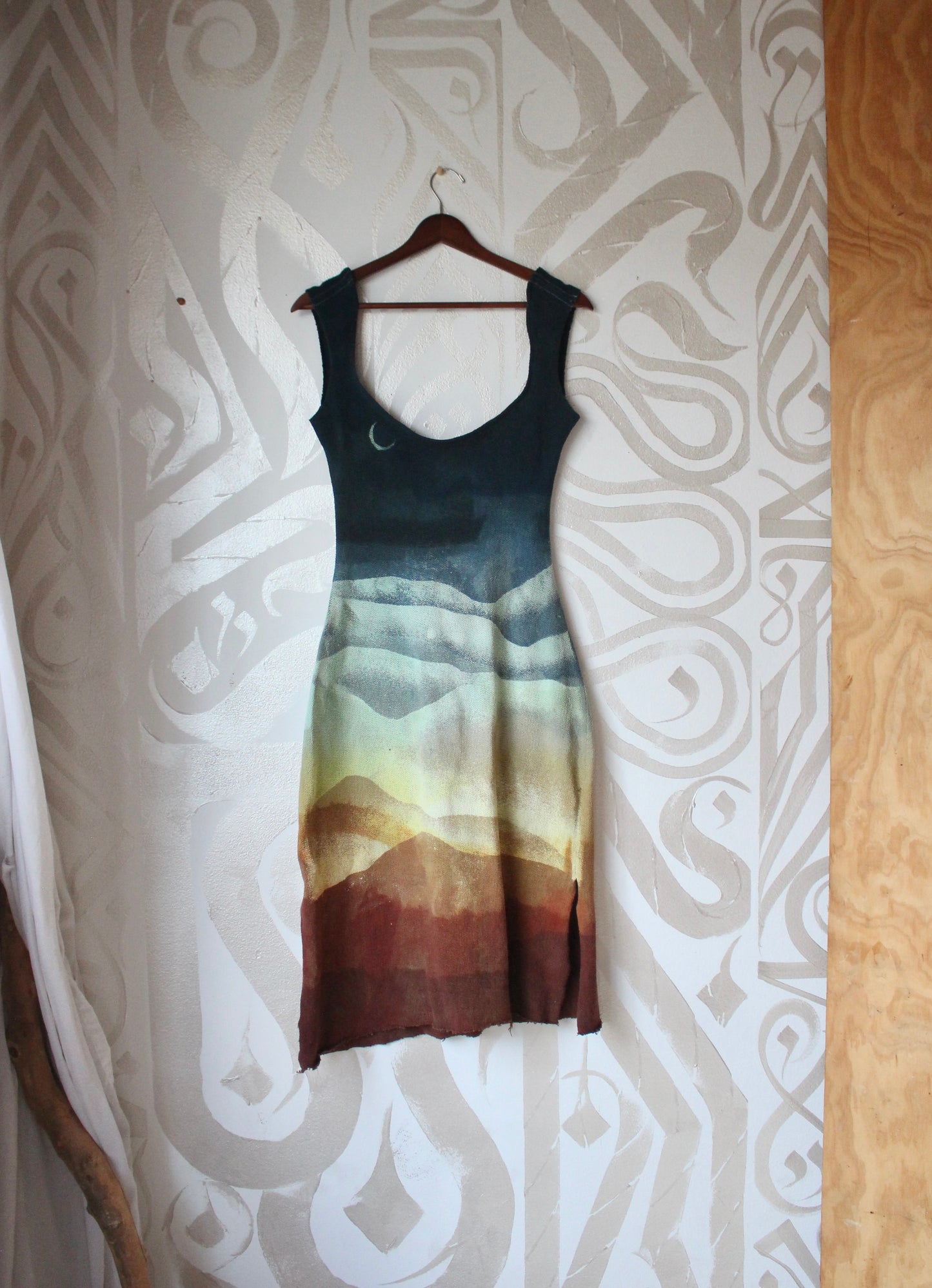 S/M - Poly Chrome Settings Landscape short Dress - Thick strap - 100% heavy weight knotted cotton - hearty