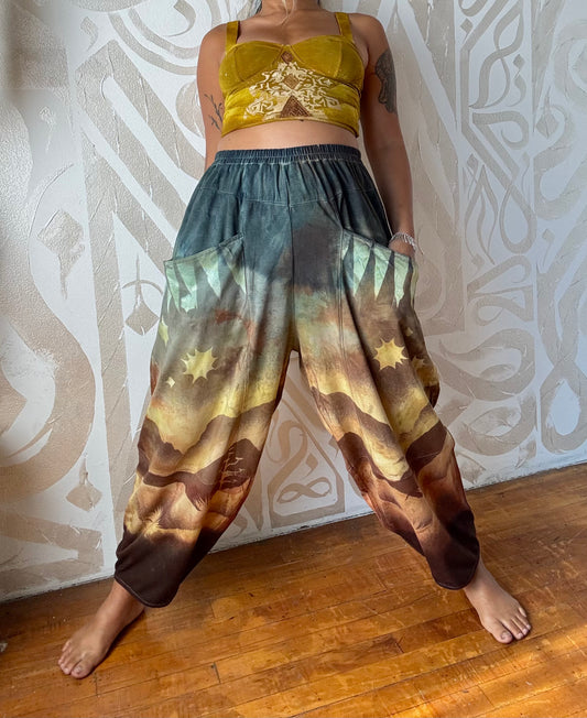 S/M- Sedona Desert Hike 1- Parachute Pants - 97 % Organic Cotton 3 %Spandex - Elastic Stretch Waist