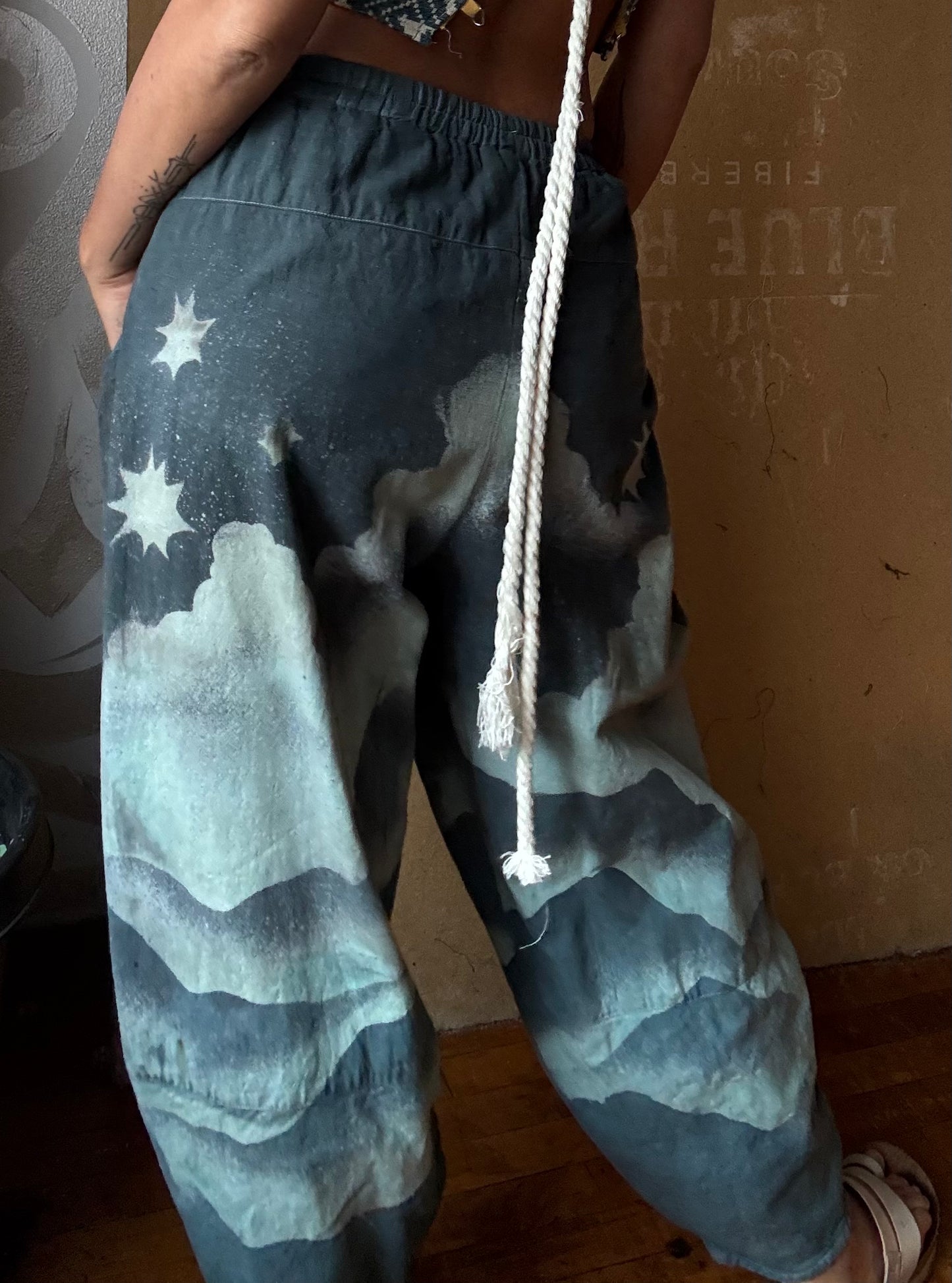 S/M -Monday Blues Mountain Hike Parachute Pants 100% Organic Hand loomed Kala Cotton