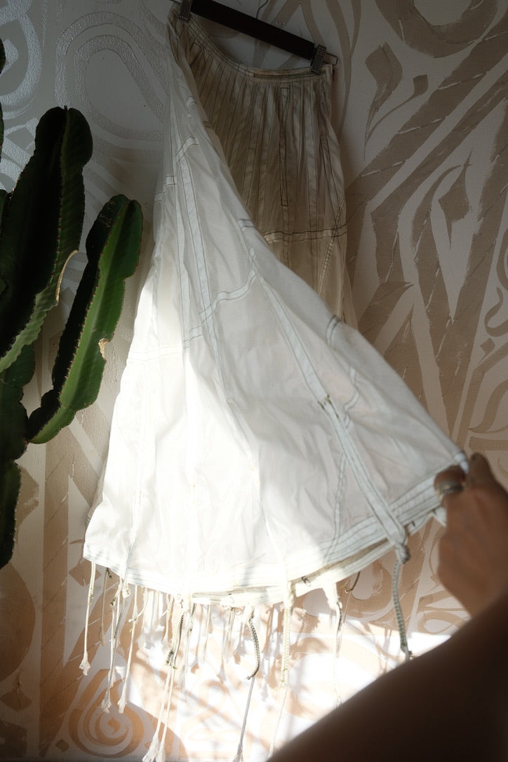 RARE White Vintage Army Parachute Maxi Skirt -Small - OOAK -RARE - Zipper