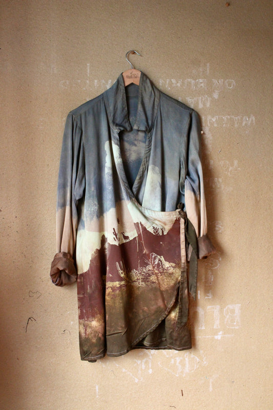 S/M/L- Desert Lotus Wrap Top- Made from Organic Lotus Agricultural waste - Screen printed- dyed- Hawk
