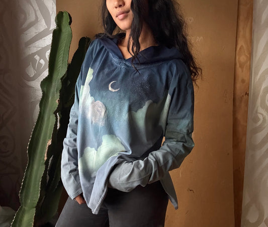 Medium- Slouchy Long sleeve Hoodie - Great for Travel- Oversized Hoodie - 100% oRganic cotton - Super Soft - Fear Of Gods Deadstock Fabric