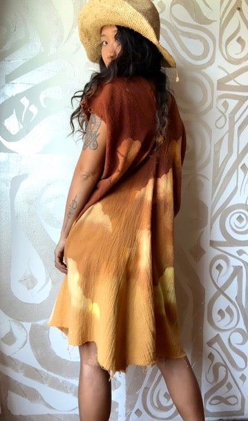 Petite(Fits XS/S/M) - RISE N SHINE Sun Dress- Mini Henka Dress- deadstock fabric - 100% open weave cotton - tie back transformable cinch waist