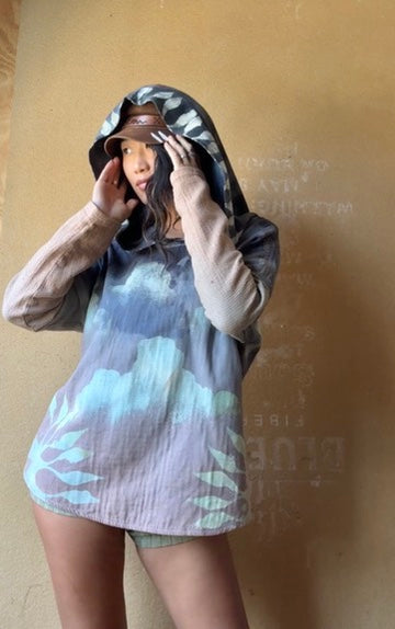Small - Cloudy Daze Hoodie - Oversized SLouchy Longsleeve Sweatshirt- GIANT Hood- OOAK - Limited edition - 100%Cotton Triple layered heavyweight Gauze - 100%Cotton Open weave Cotton-